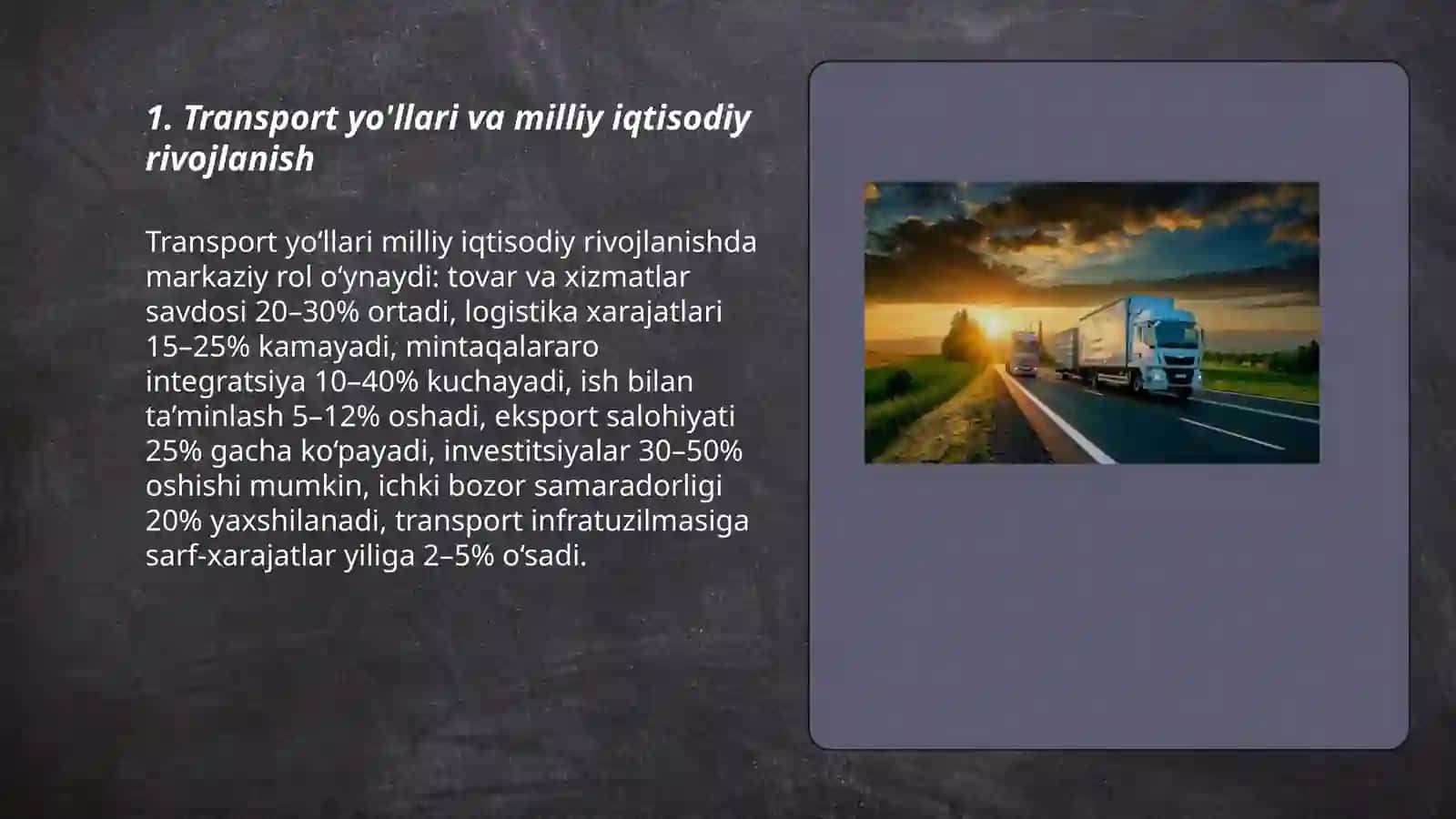 Transport yôllari iqtisodiy rivojlanish yôli 3