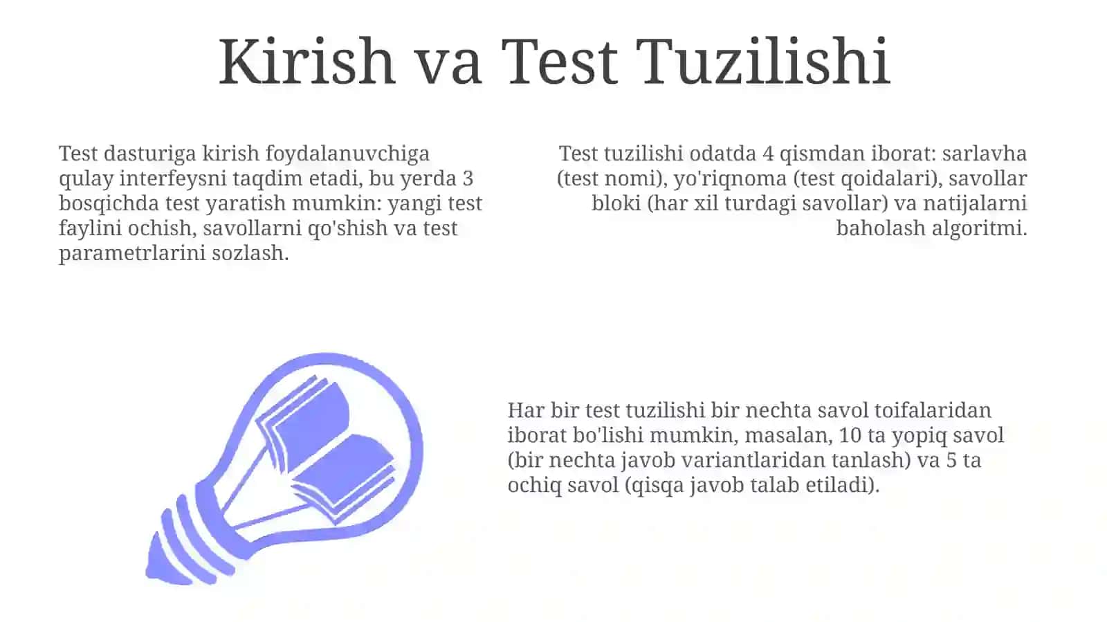 My test dasturi yordamida test yaratish 3