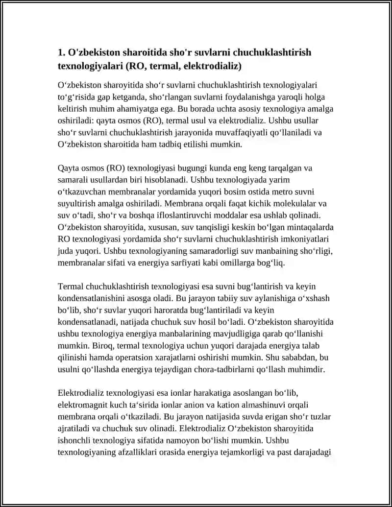 O'zbekiston sharoitida sho'r suvlarni chuchuklashtirish texnologiyalari (RO, termal, elektrodializ) 3