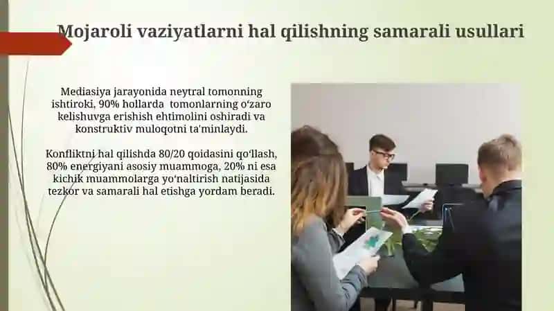 Jamoalararo sogʻlom muhit yaratish. Jamoani boshqarish usullari 3