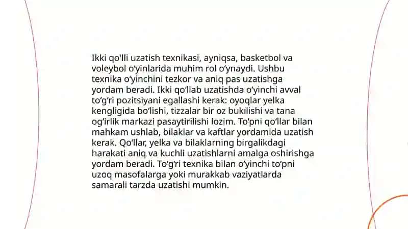 Ikki qo'lli uzatish texnikasi 3
