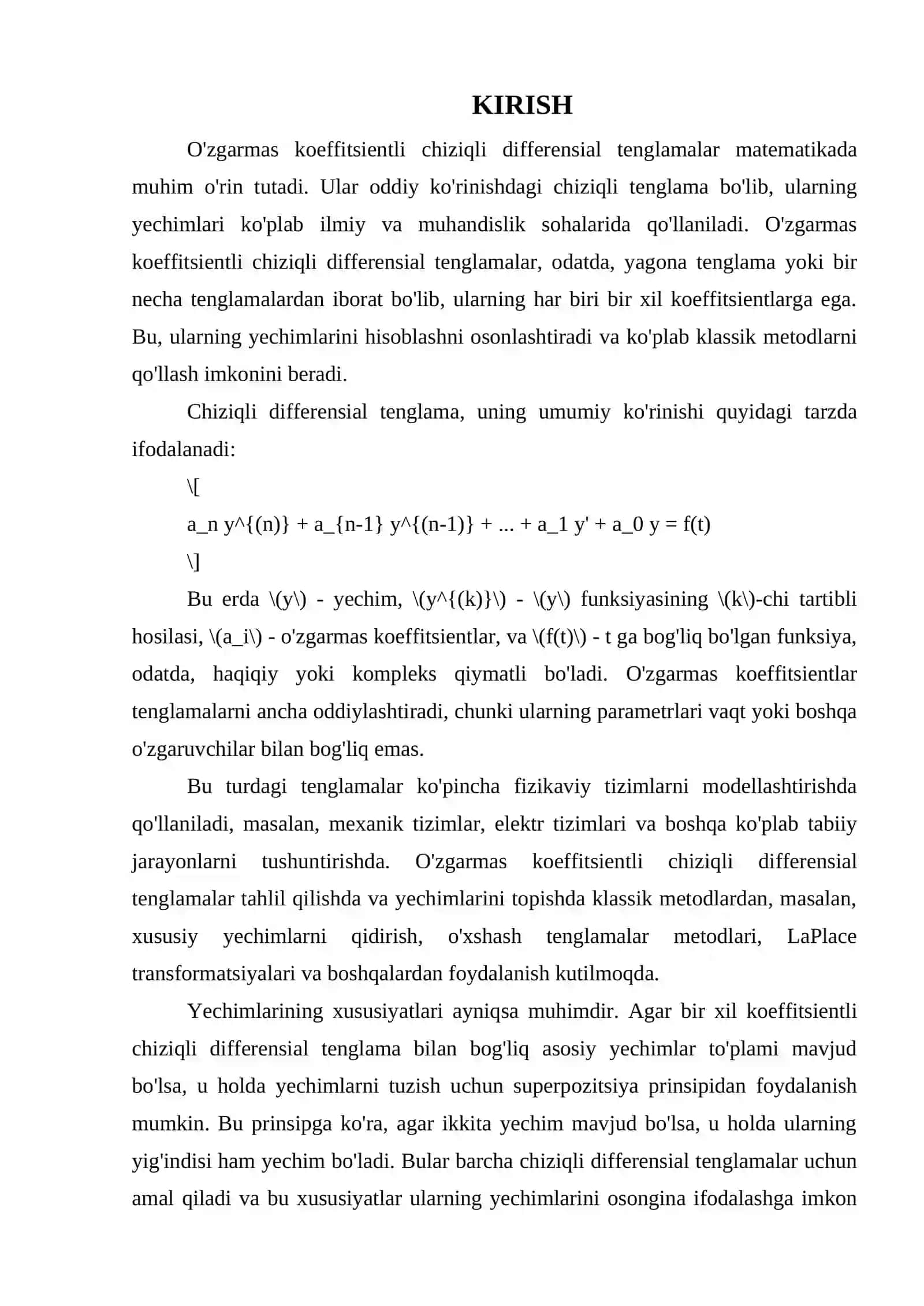 O`ZGARMAS KOEFFITSIENTLI CHIZIQLI DIFFERENSIAL TENGLAMALAR 3