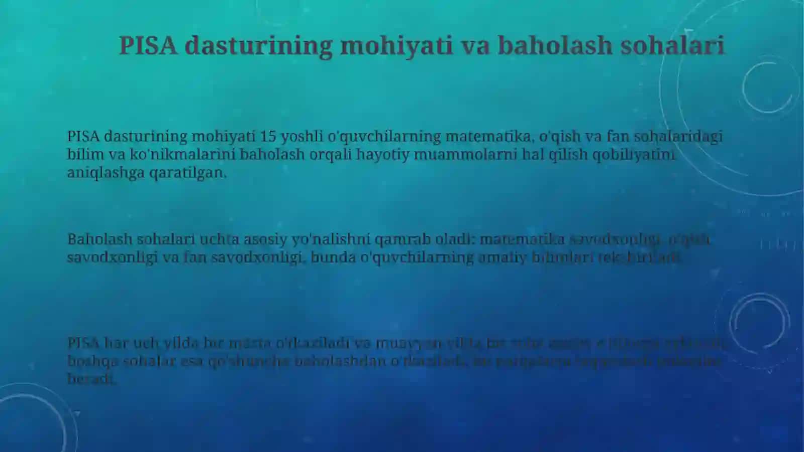 PISA xalqaro baholash dasturida aqliy faoliyat turlari 3