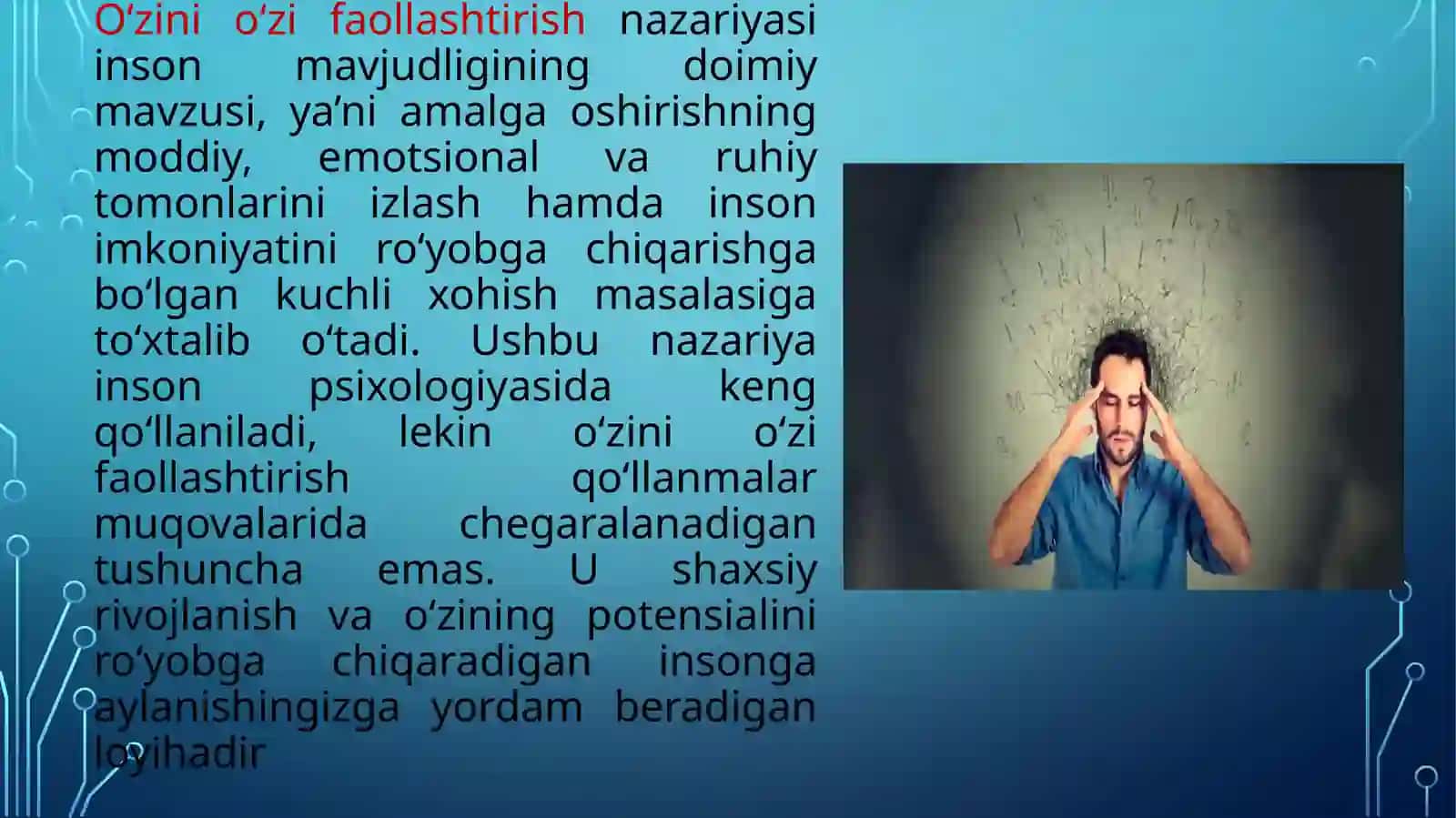 O’zligini faollashtirish,o’zini-o’zi boshqarish va personallik 3