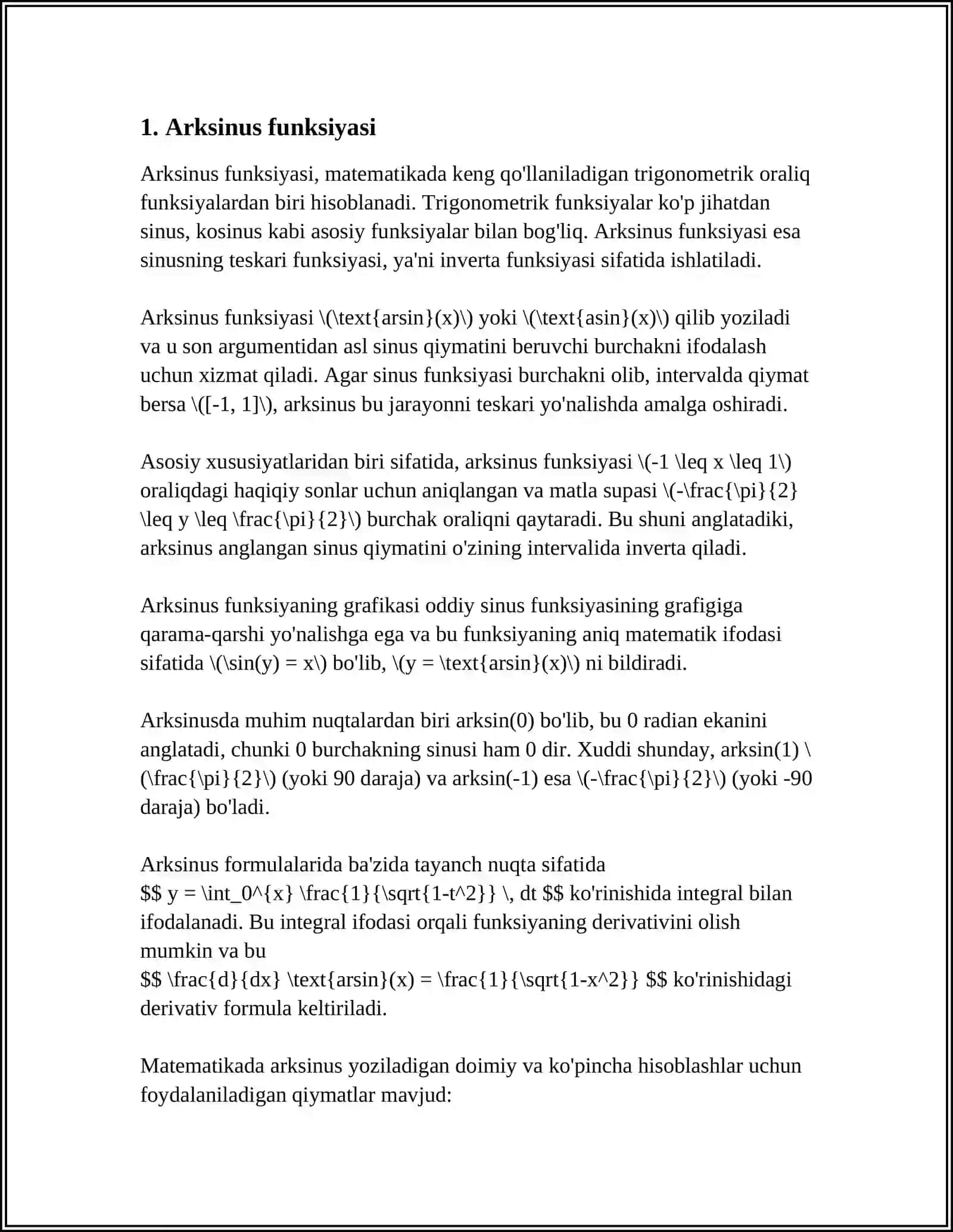 TESKARI TRIGONOMETRIK FUNKSIYALAR VA ULARNING XOSSALARI 3