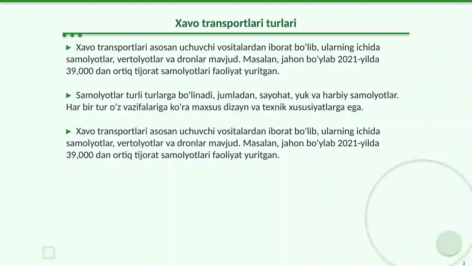 Xavo va yerusti transportlari mavzusida mashgulot ishlanmasi 3