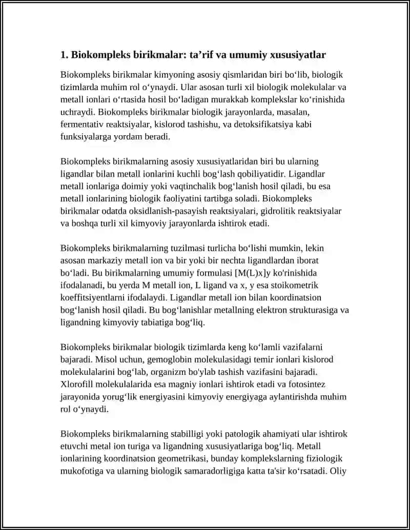 BIOKOMPLEKS BIRIKMALAR. KOPLEKSONOMETRIYA 3