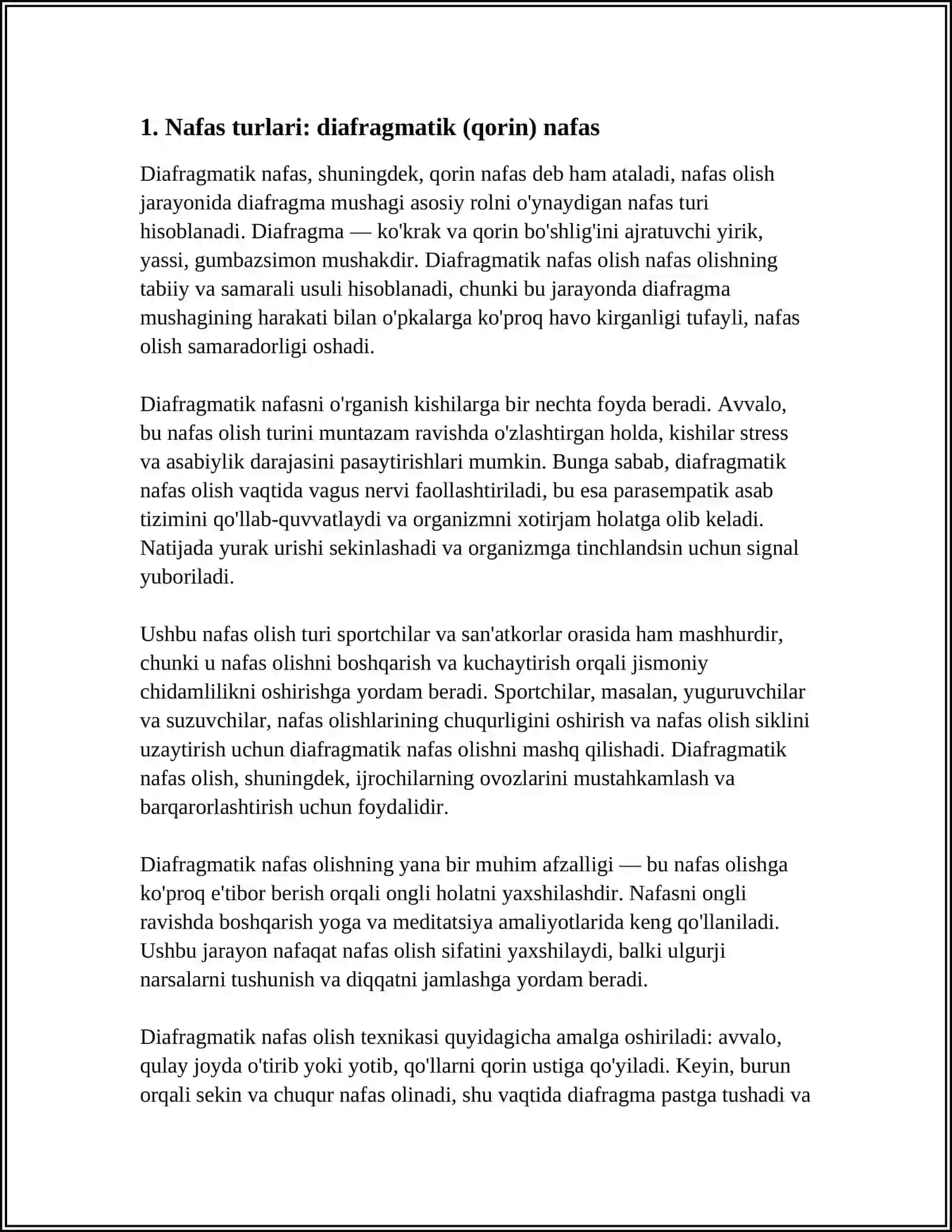 NAFAS TIPLARI. NAFASNING O'Z-O'ZINI BOSHQARISHI 3