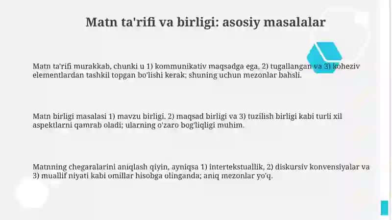 Matnning ta'rifi va birligi masalalari 3