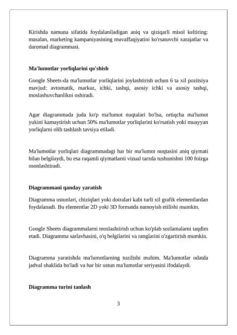 Google Sheets’da diagramma va grafiklar yaratish 3