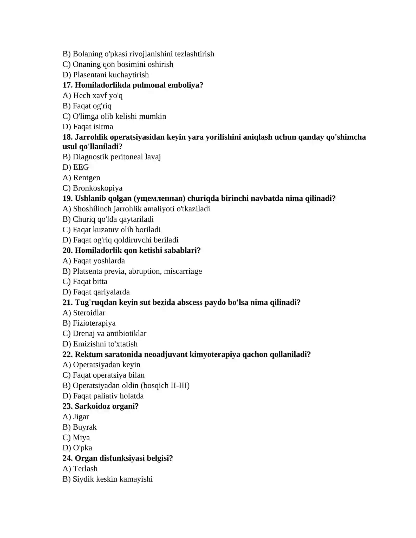 Tibbiyot uchun testlar 3