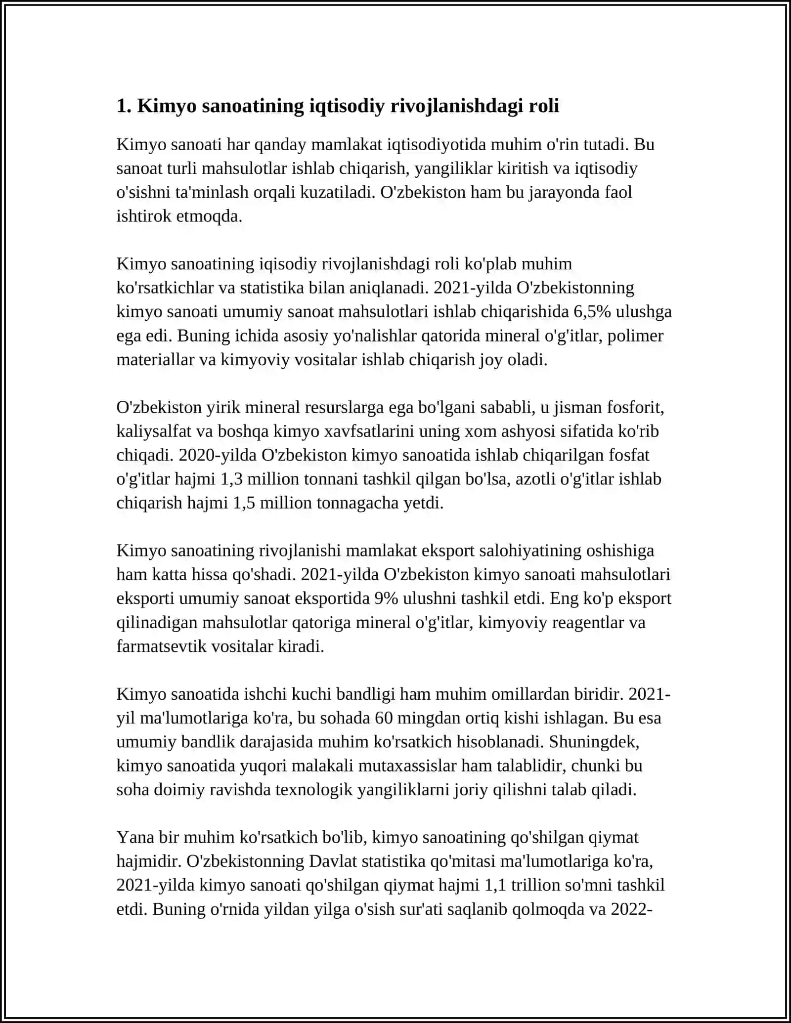 MAMLAKATIMIZ IQTISODIYOTIDA KIMYO SANOATINI ORNI 3