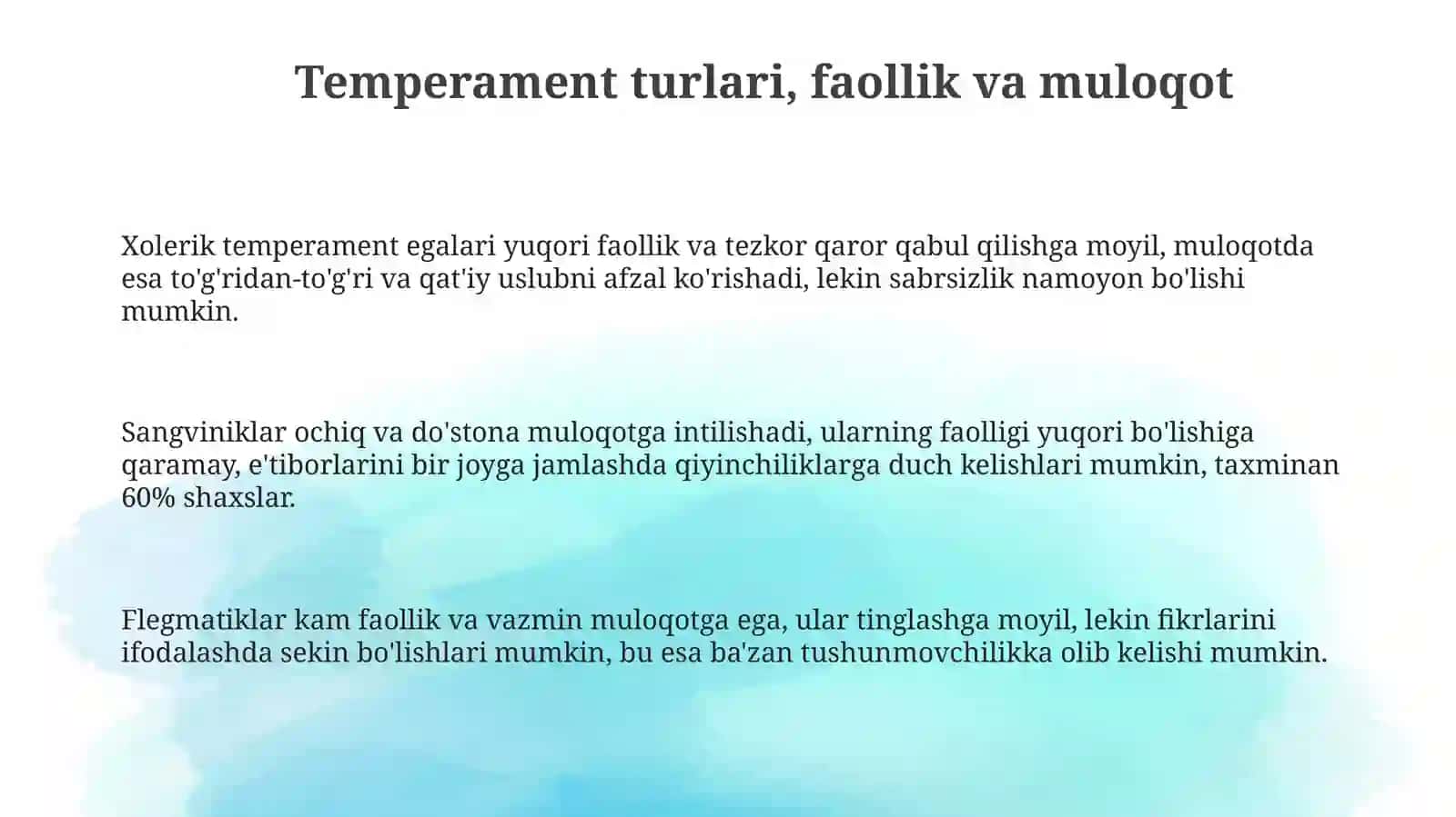 Temperament turlari, faollik va muloqot 3