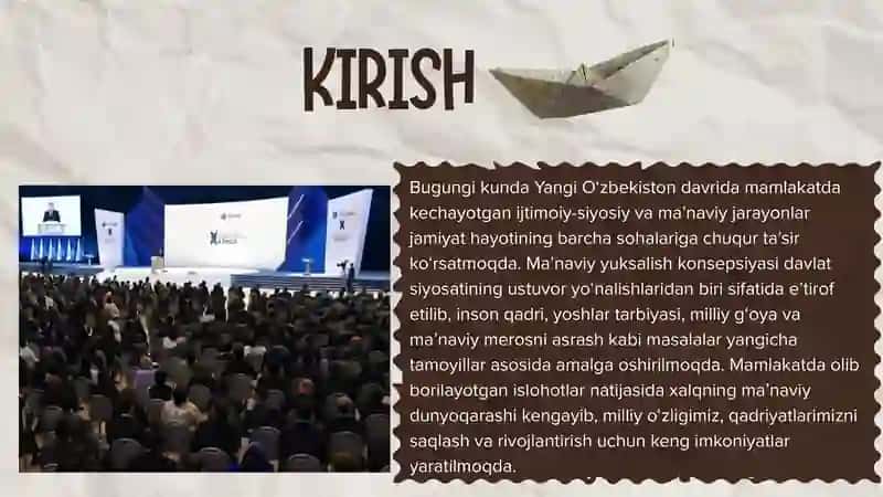 YANGI O'ZBEKISTONDA AMALGA OSHIRILAYOTGAN MA'NAVIY O'ZGARISHLAR 3