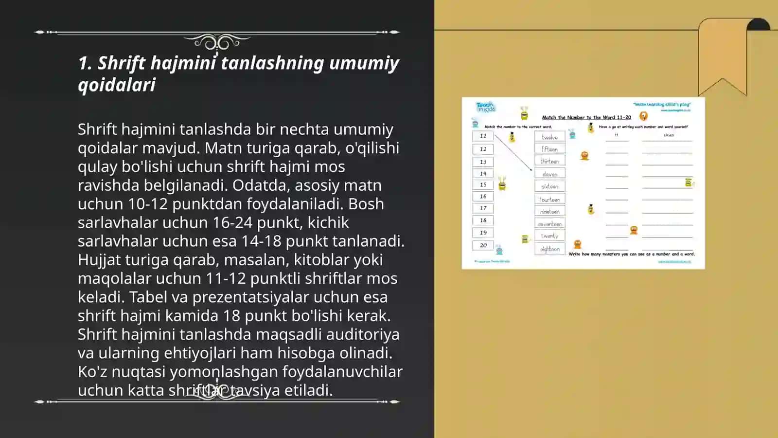 Shrift hajmini tanlash qoidalari 3
