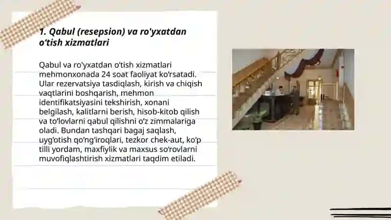 Mehmonxonada koʻrsatiladigan asosiy xizmatlar 3