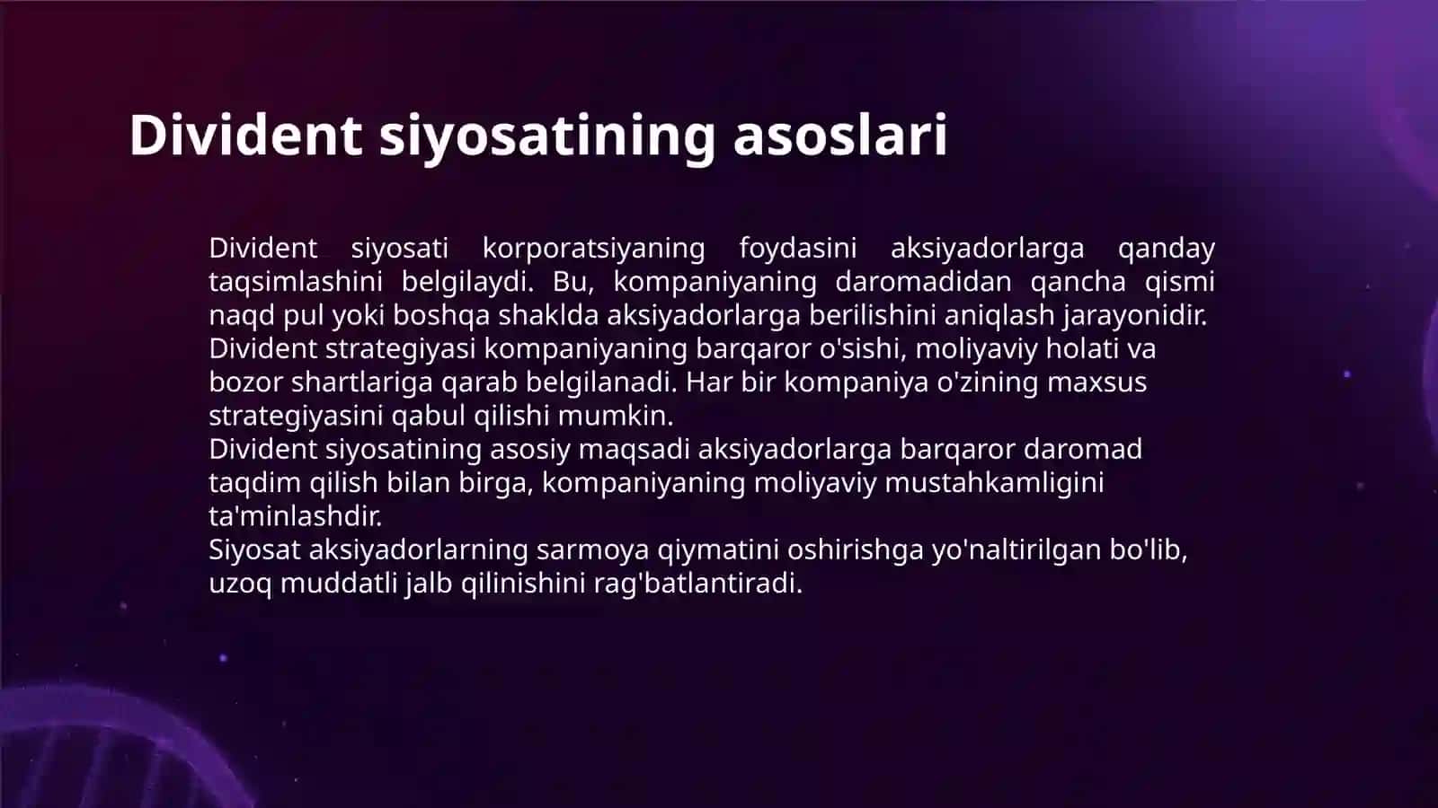 KORPORATSIYALARNING DIVIDENT SIYOSATI 3