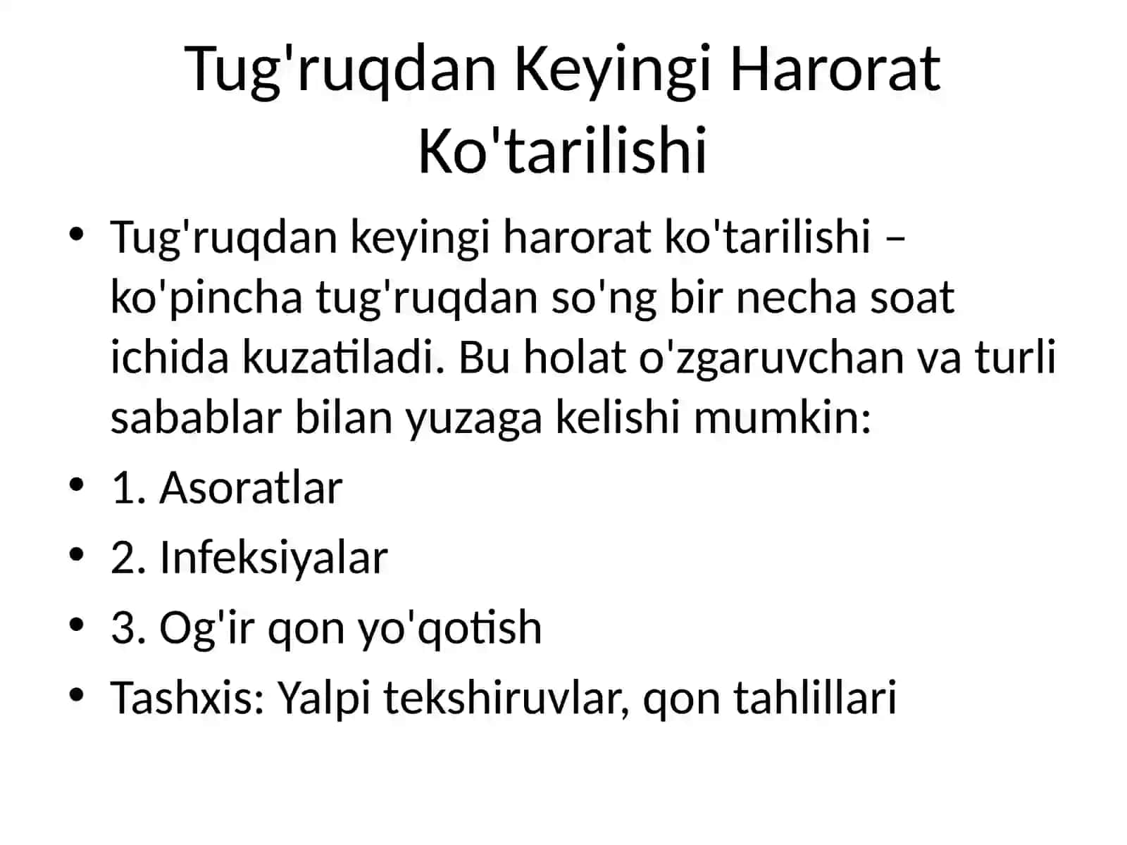 Chilla Davri Infeksiyalari va Tug'ruqdan Keyingi Asoratlar 3