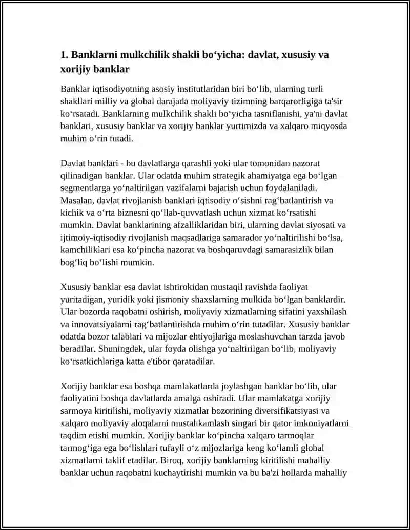 BANKLAR VA ULARNING TURLARI 3