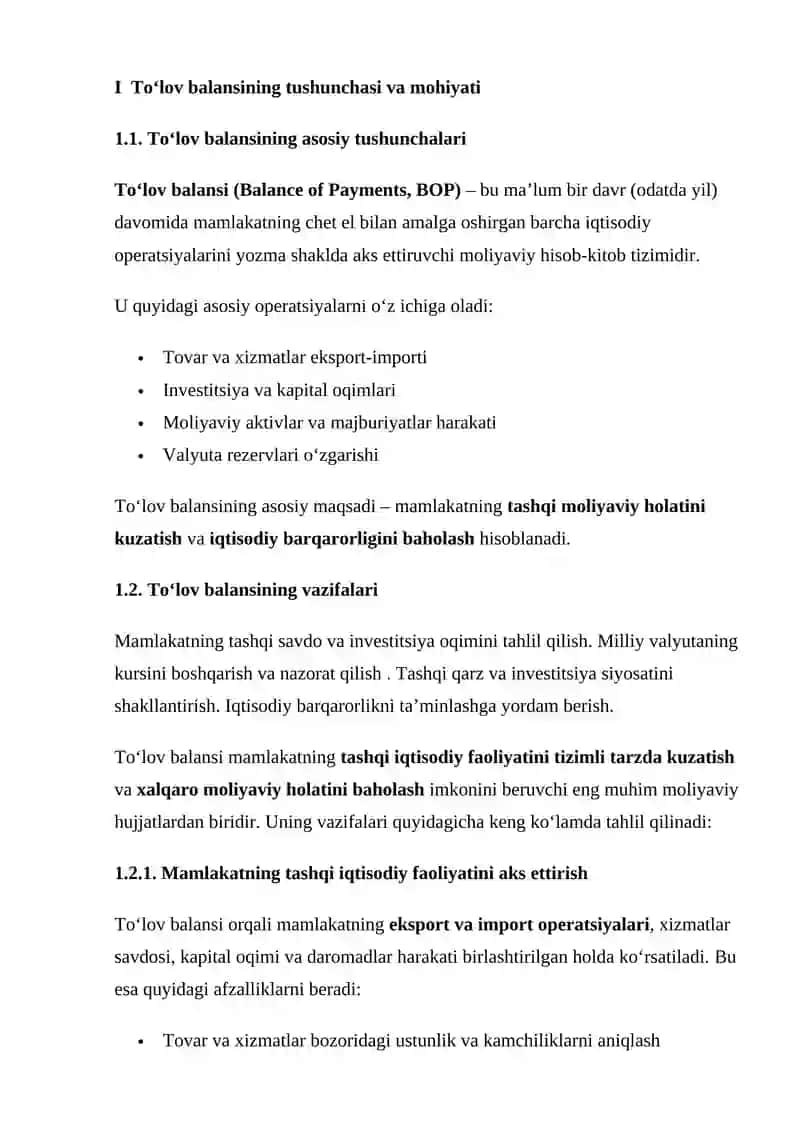 To'lov balansi mamlakatning tashqi iqtisodiy operatsiyalarini aks ettiradi 3
