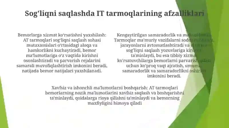 Tibbiy Muassasalarida At Tarmoqlaridan Foydalanish 3