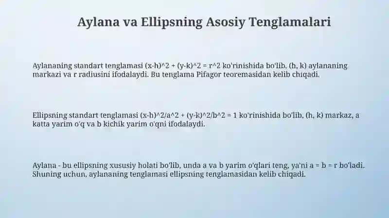 Aylana va elips tenglamalari 3