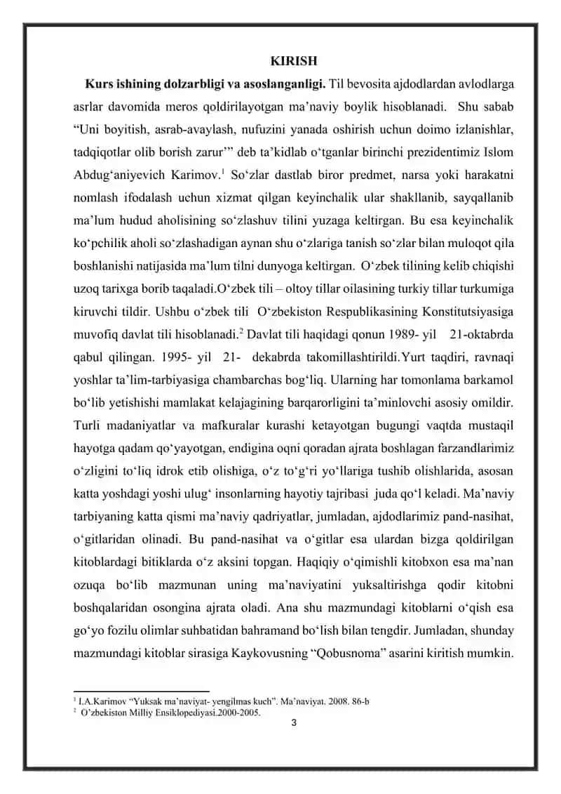 Kaykovisning Qobusnoma asarida manaviy ahloqiy tarbiya. 3