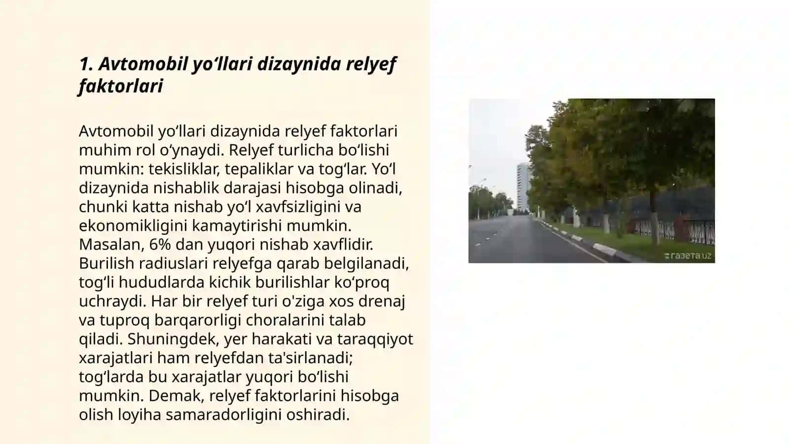 Avtomobil yoʻlini tashqi relyef bilan uygʻunlashuvi 3