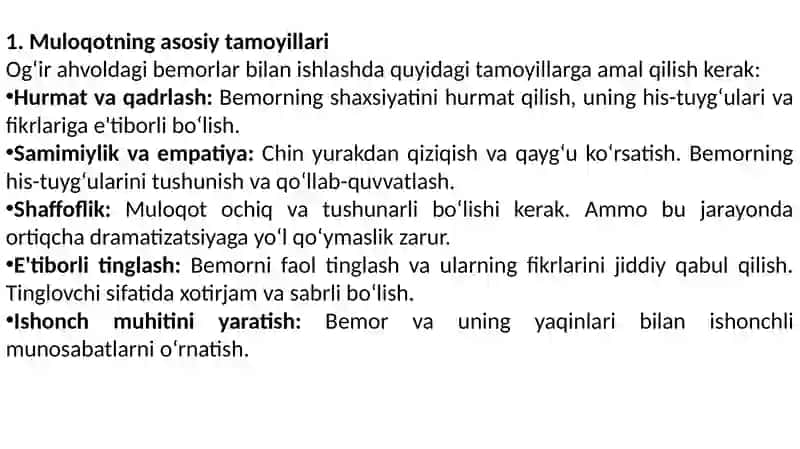 OG’IR VA O’LAYOTGAN BEMORLAR BILAN MULOQOTNING O’ZIGA XOSLIGI 3