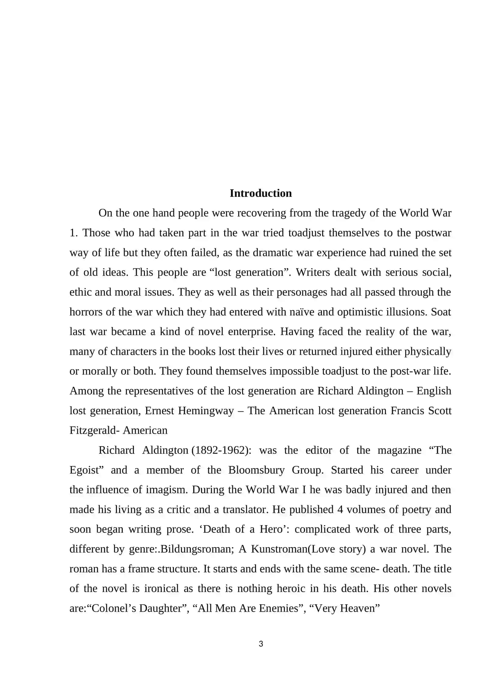 20th and 21 th century British literature Richаrd Аldingtоn CОURSЕ PАPЕR 3