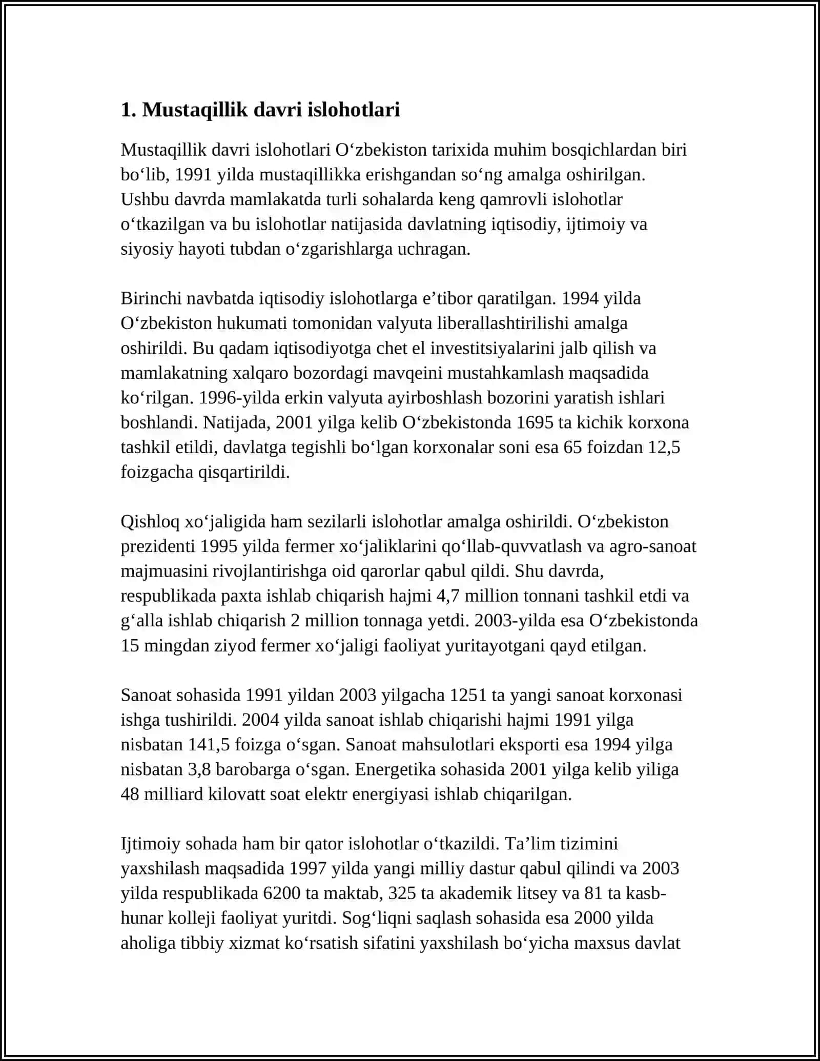 MUSTAQIL ISH Mavzu: OʻZBEKISTONNI ENG YANGI TARIXI 3