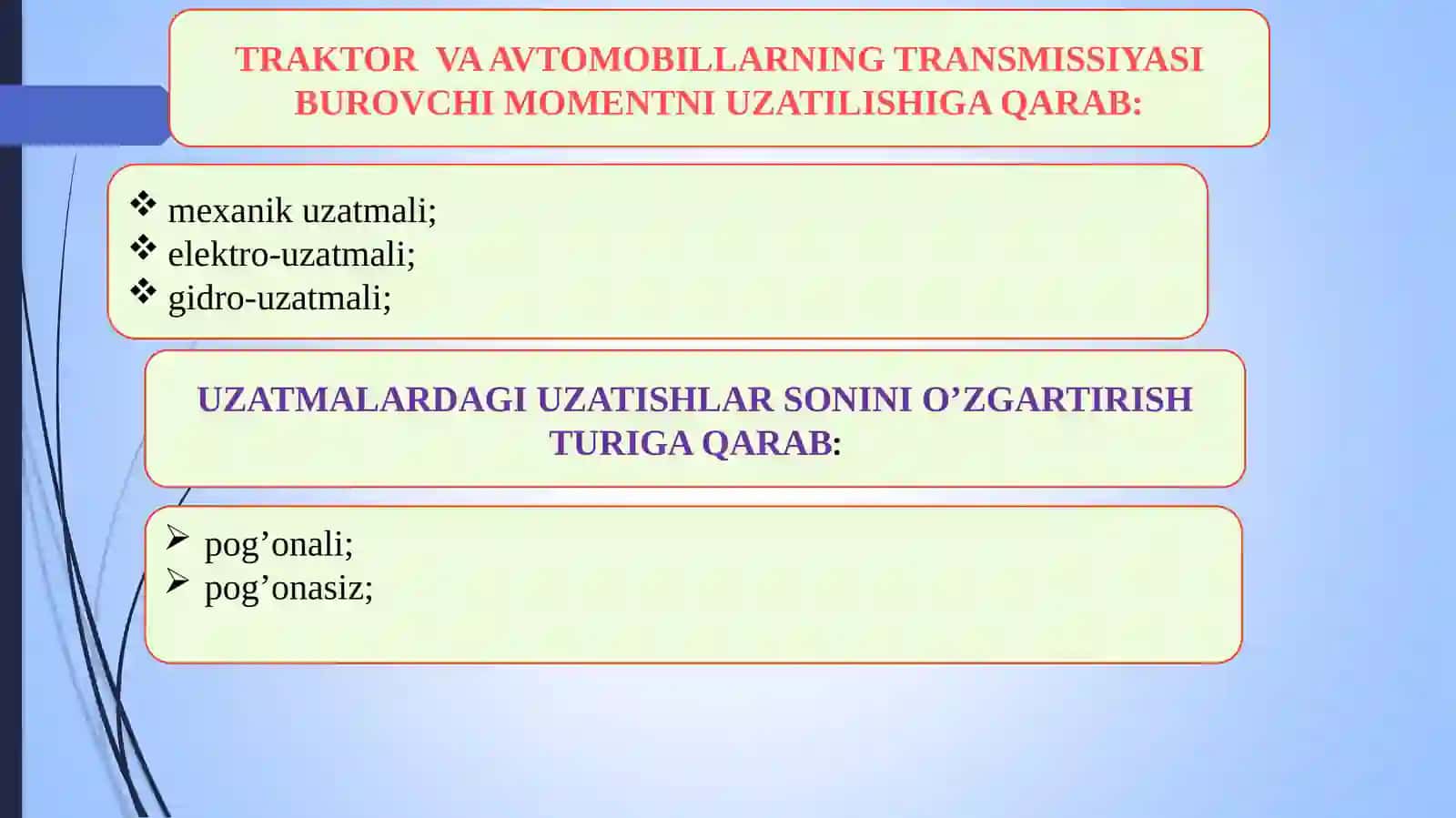 Traktor va Avtomobillarni Kuch Uzatish Qismi 3