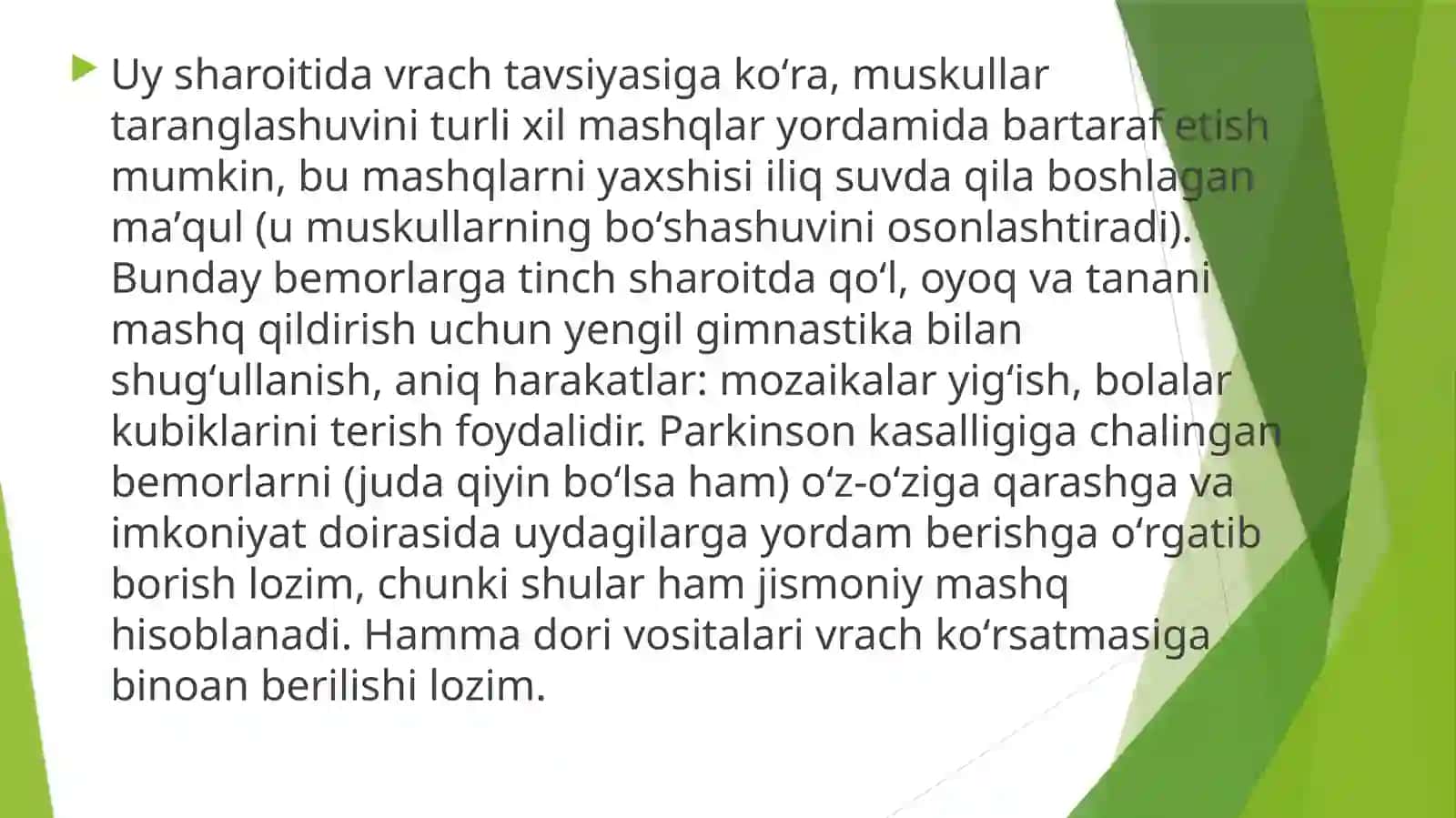 Parkinson kasalligini davolashda ishlatiladigan dorivor vositalar 3