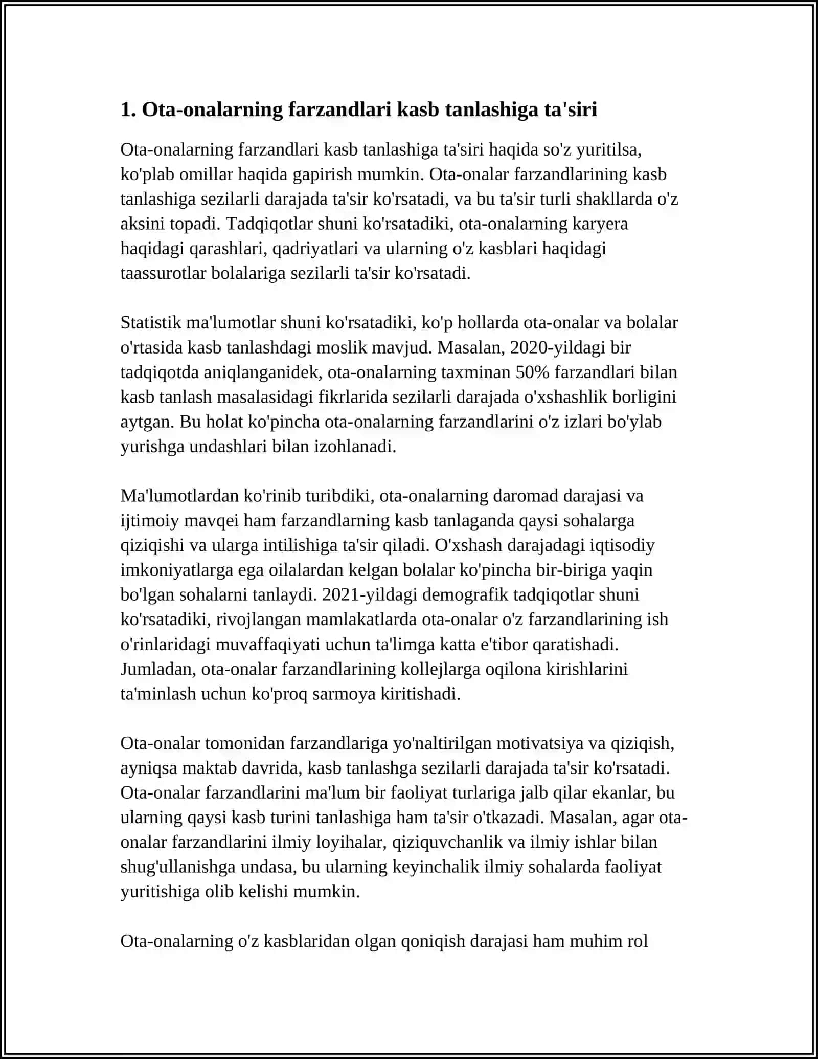 KASB TANLASHDA OTA-ONALARNING TUTGAN O'RNI 3