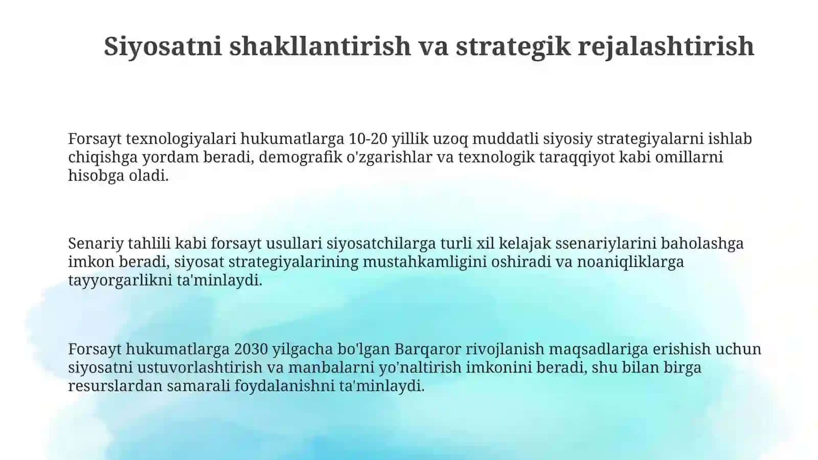 foresight texnologiyalaridan foydalanish sohalari 3