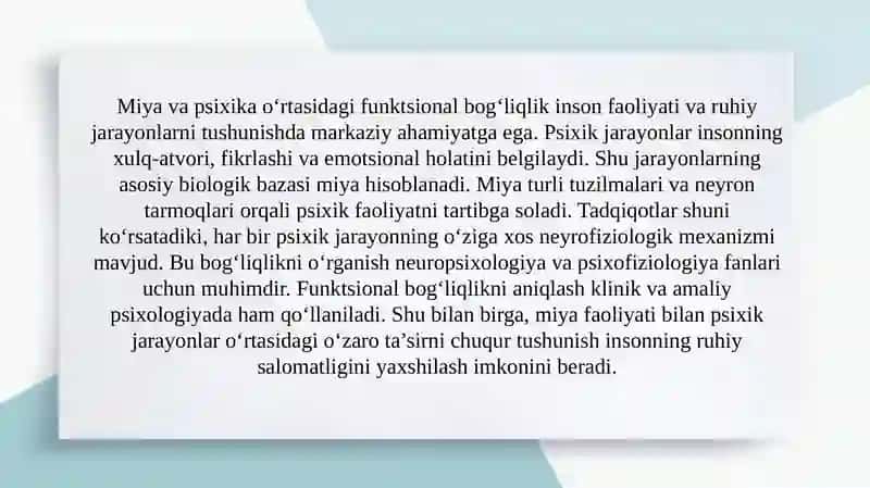 Miya va psixika o‘rtasida funktsional bog‘liqlik 3