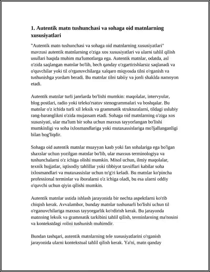 AUTENTIK MATNLAR USTIDA ISHLASH (SOHAGA OID MATINLARNING TEL XUSUSIYATLARINI O'RGANISH) 3