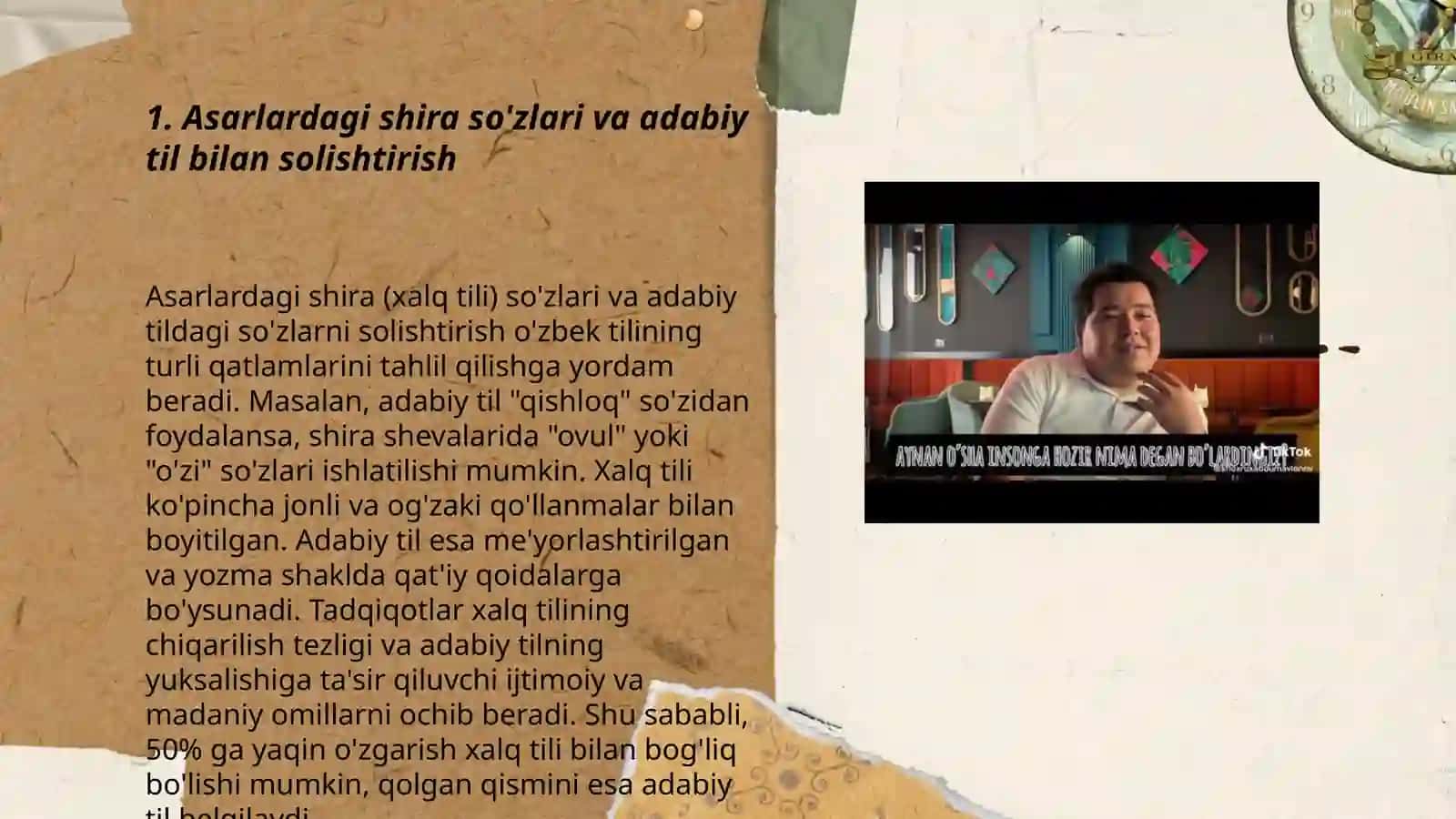 Asarlardagi shira so'zlari va adabiy til bilan solishtirish 3