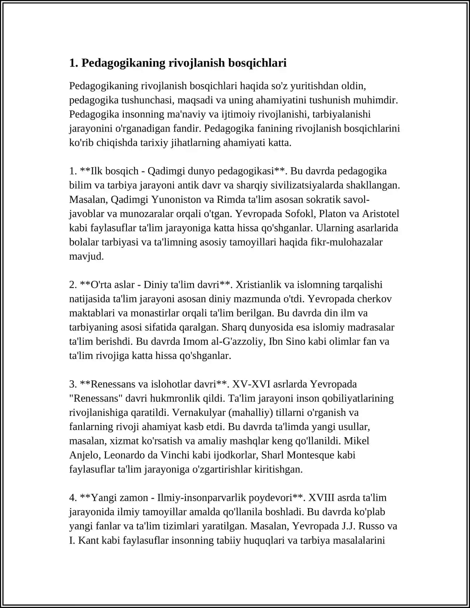 MUSTAQIL ISH Mavzu: PEDAGOGIKA TARIXI 3