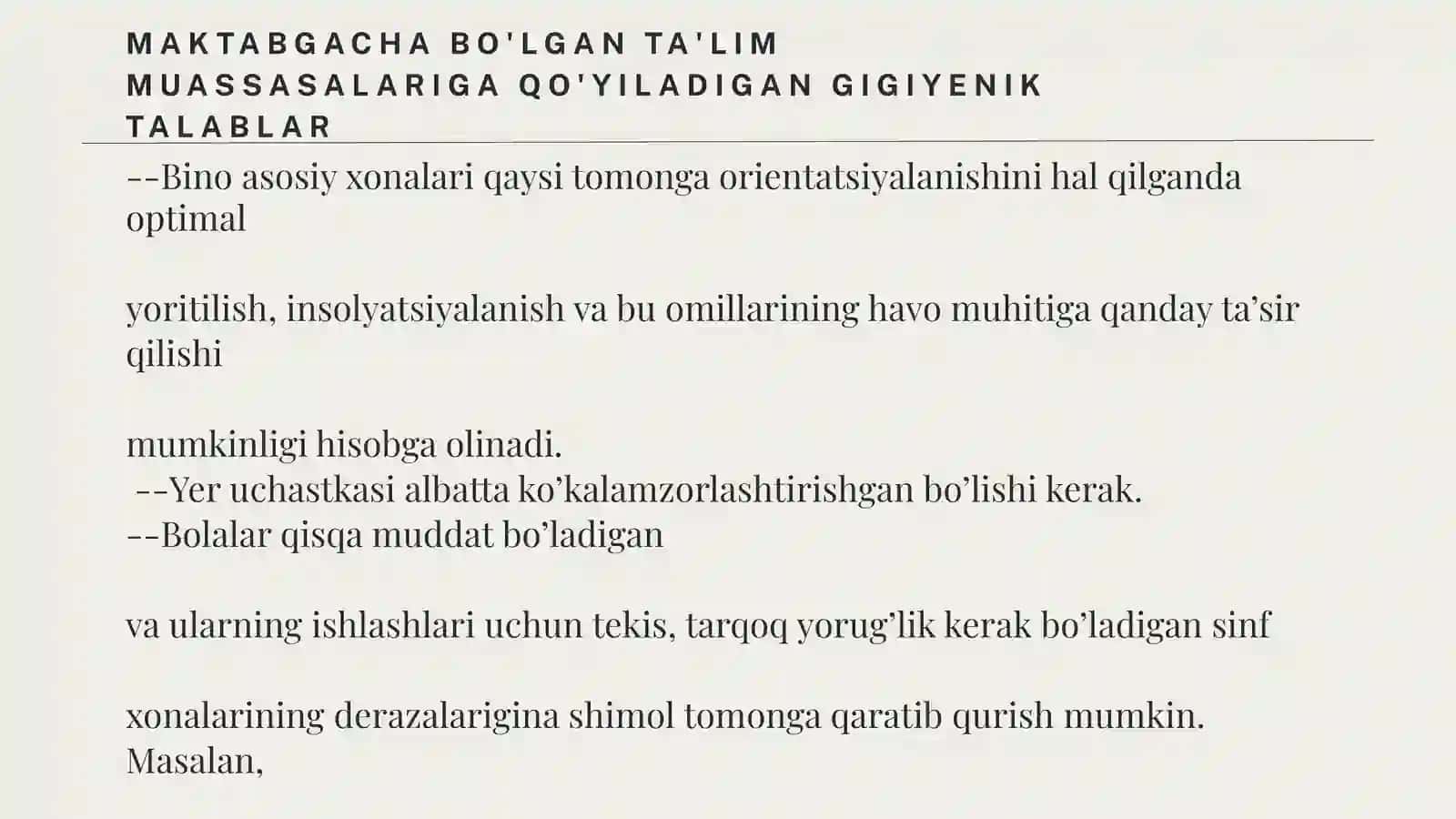 Gigiyena talablari Maktabgacha ta'lim muassasalarida 3