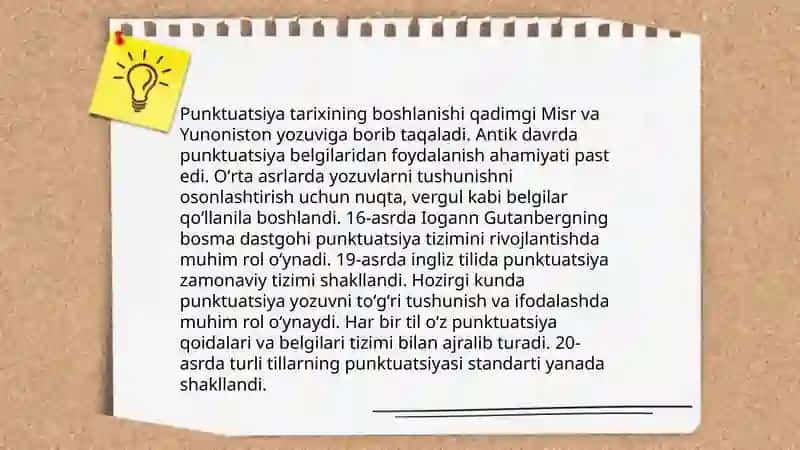 Punktuatsiya tarixi.Tinish belgilarining turlari 3