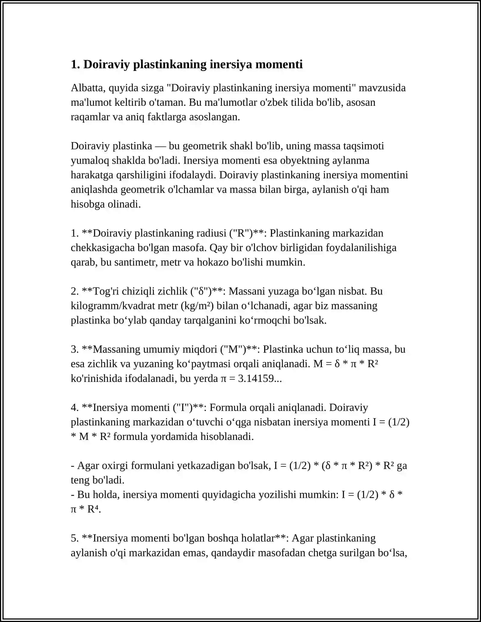 Doiraviy plastinkaning inersiya momenti 3