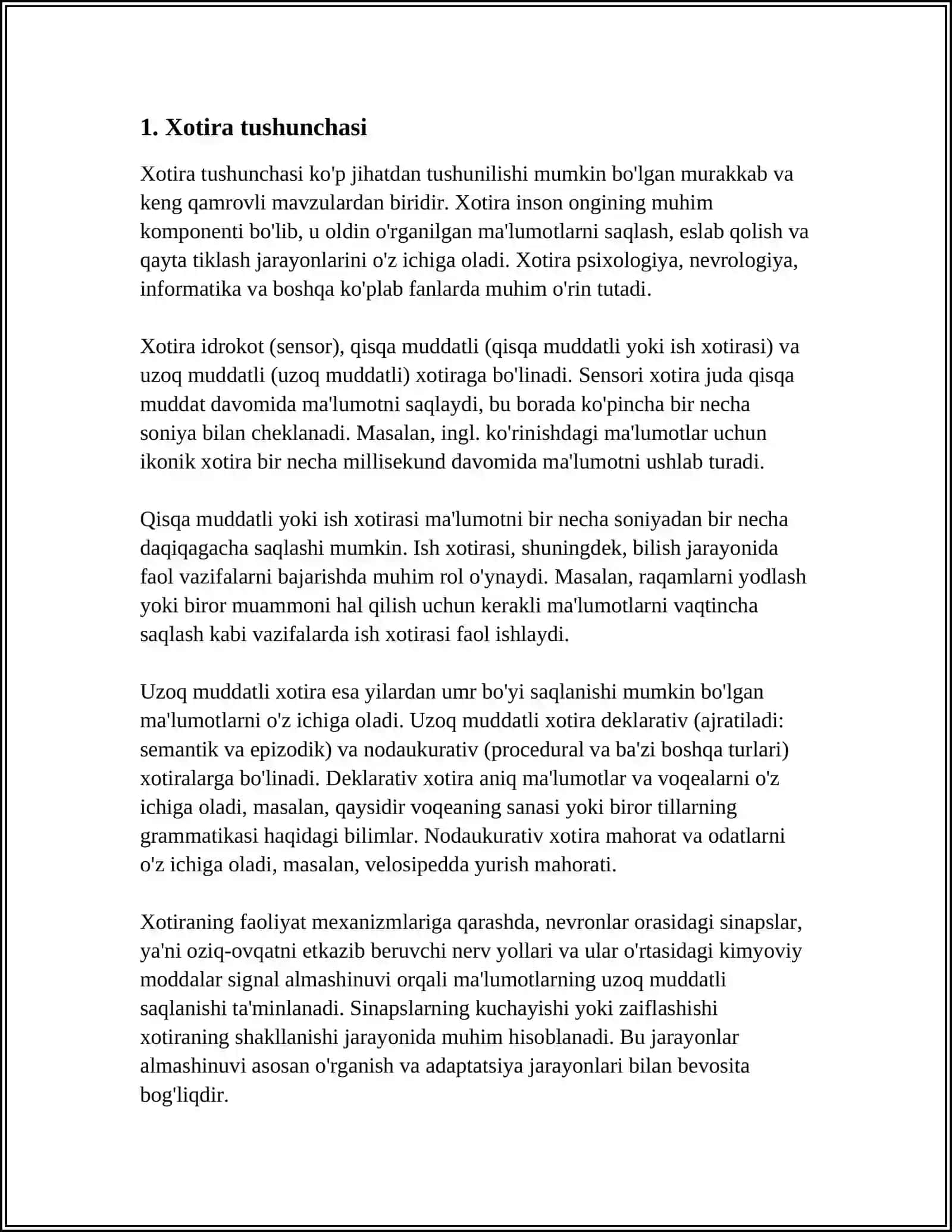 Xotira Turlari 3