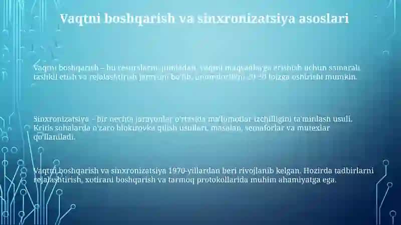 Vaqtniboshqarish, sinxronizatsiyava scheduling algoritm sri 3