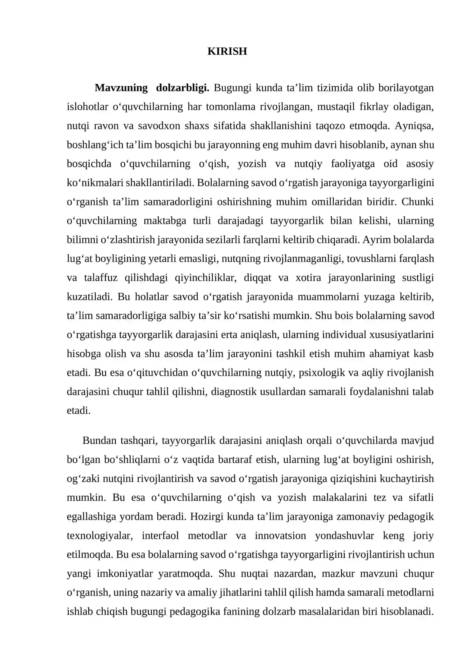 “Bolalarning savod o’rgatish jarayoniga tayyorgarligini o’rganish” 3