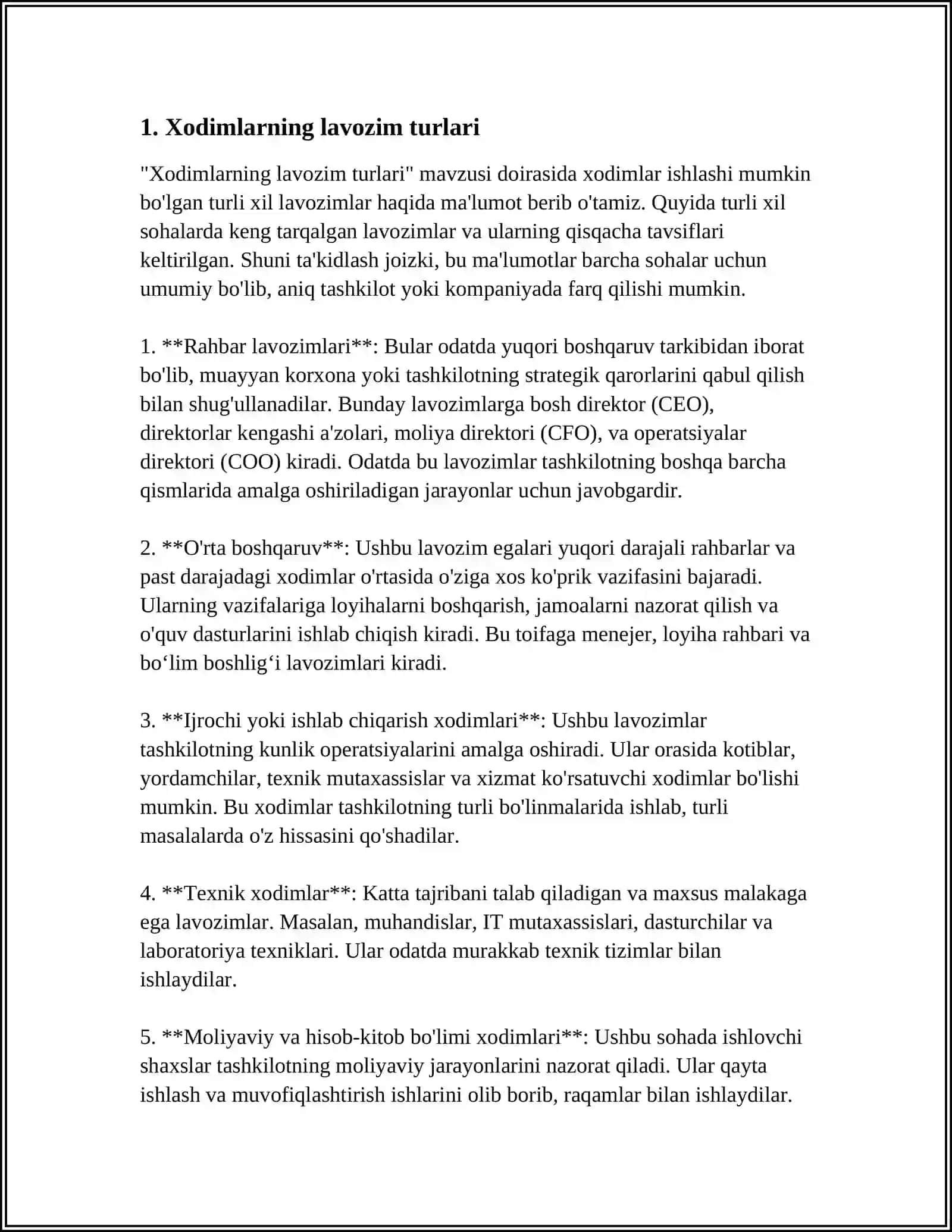 Xodimlarning lavozim turlari 3