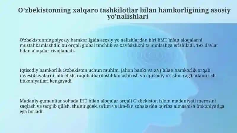 O'zbekistonning xalqaro tashkilotlar bilan hamkorlik aloqalari 3