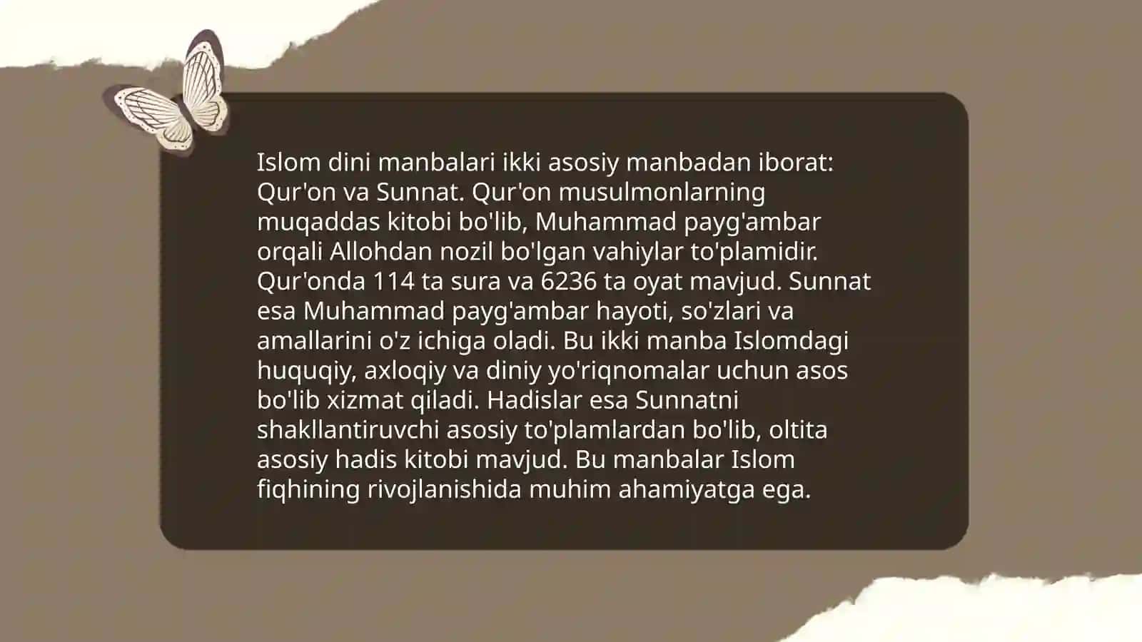 Islom dini manbalari: Qur'on va Sunnat 3