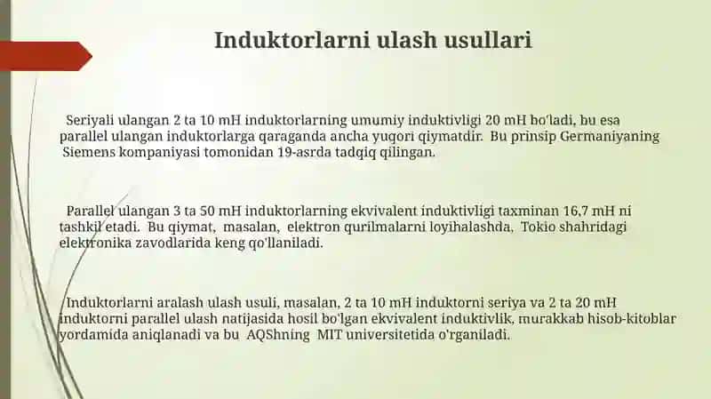 Induktorlar va ularning xossalari 3