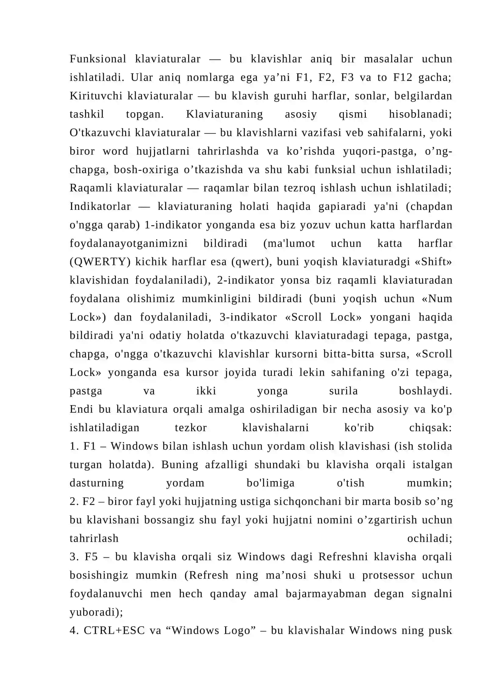 Kompyuter klaviaturasi haqida tushuncha va unda qo'llash mumkin bo'lgan tezkor klavishlar 3
